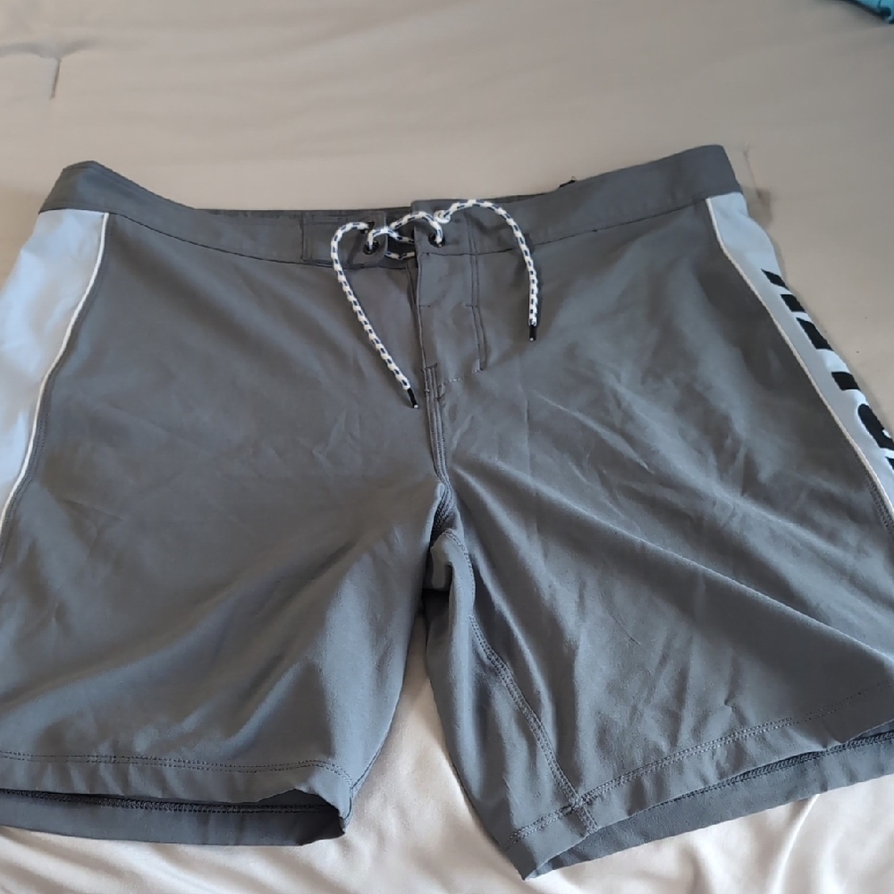 Hurley Men's Gray board Shorts  Swim Trunks with White Side Panels